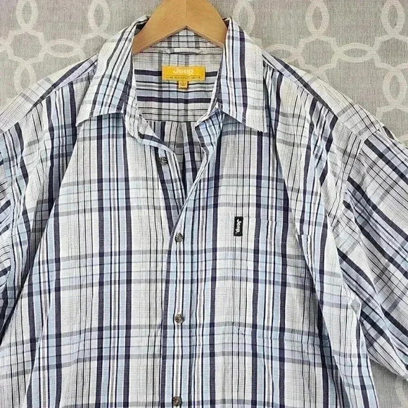 Jeep Blue Plaid Short Sleeve Button Down Men's Shirt L - Picture 3 of 10